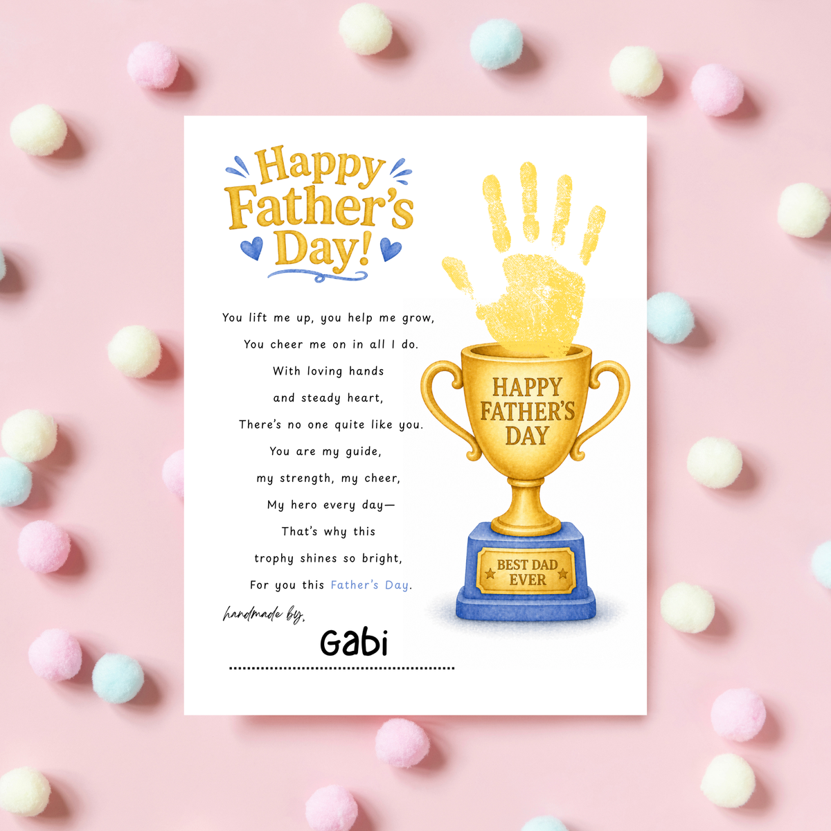 Father’s Day Trophy Handprint Craft Printable | Best Dad Ever Keepsake | Kids DIY Gift for Dad | Preschool Father’s Day Activity