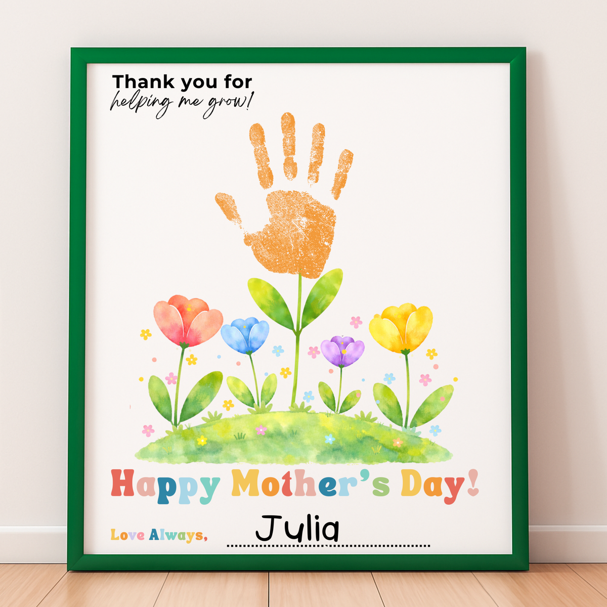 Mother’s Day Handprint Flower Craft Printable | Thank You for Helping Me Grow Keepsake | Preschool DIY Mom Gift | Floral Mother’s Day PDF