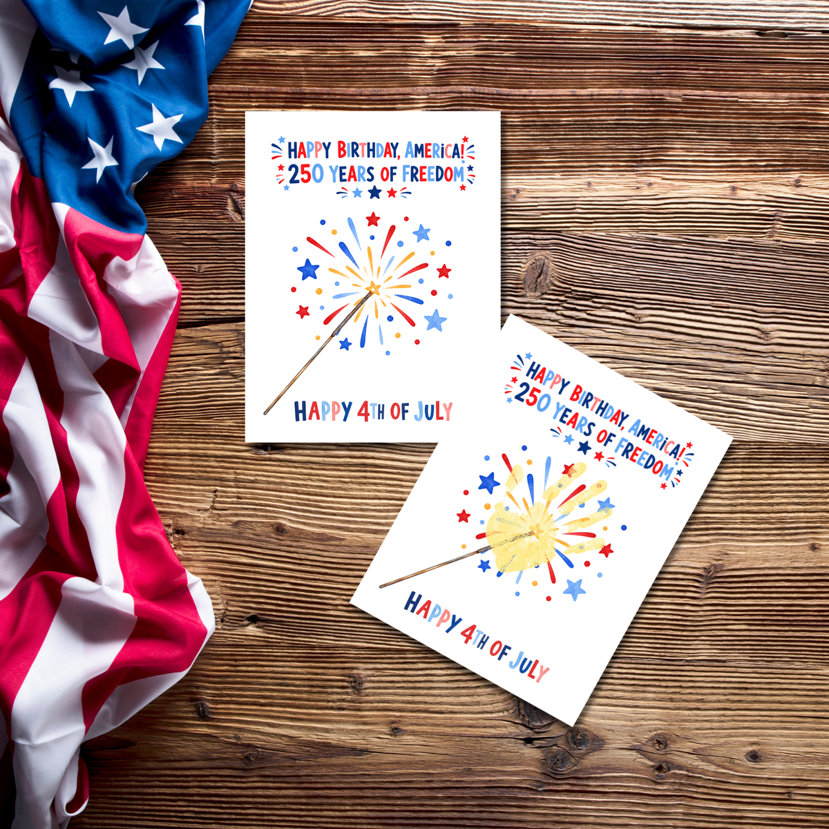 Happy Birthday, America! 250 Years of Freedom Handprint Sparkler Craft Printable | Christian 4th of July Keepsake