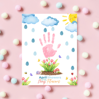 April Showers Bring May Flowers Handprint Craft Printable | Spring Preschool Activity | Fingerprint Raindrop Art | Kids Seasonal Keepsake PDF