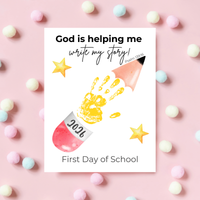 Christian First Day of School Handprint Craft Printable | God is Helping Me Write My Story | Psalm 139:16 Keepsake | Back to School PDF