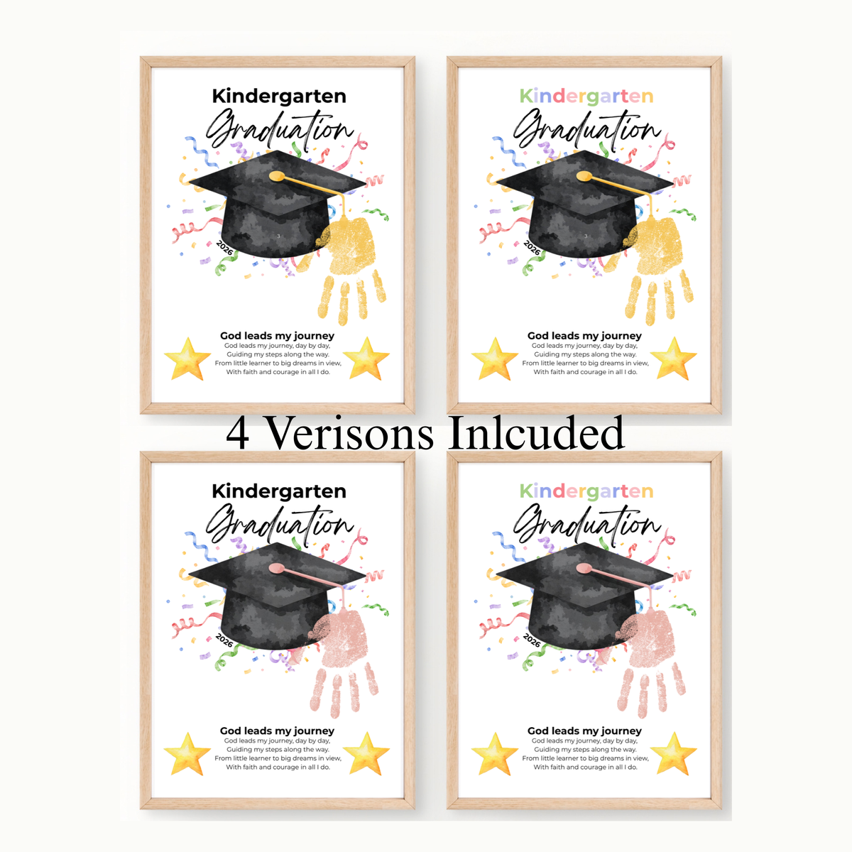 Christian Kindergarten Graduation Handprint Craft Printable | Graduation Keepsake | God Leads My Journey Kinder Graduation Art | End of Year DIY PDF