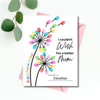 Mother’s Day Fingerprint Craft Printable | I Couldn’t Wish for a Better Mom Keepsake | Preschool DIY Mom Gift | Dandelion Fingerprint Art PDF