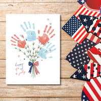 Patriotic Handprint Bouquet Craft Printable | 4th of July Handprint Flowers | Happy Independence Day Keepsake | America 250 Kids Activity