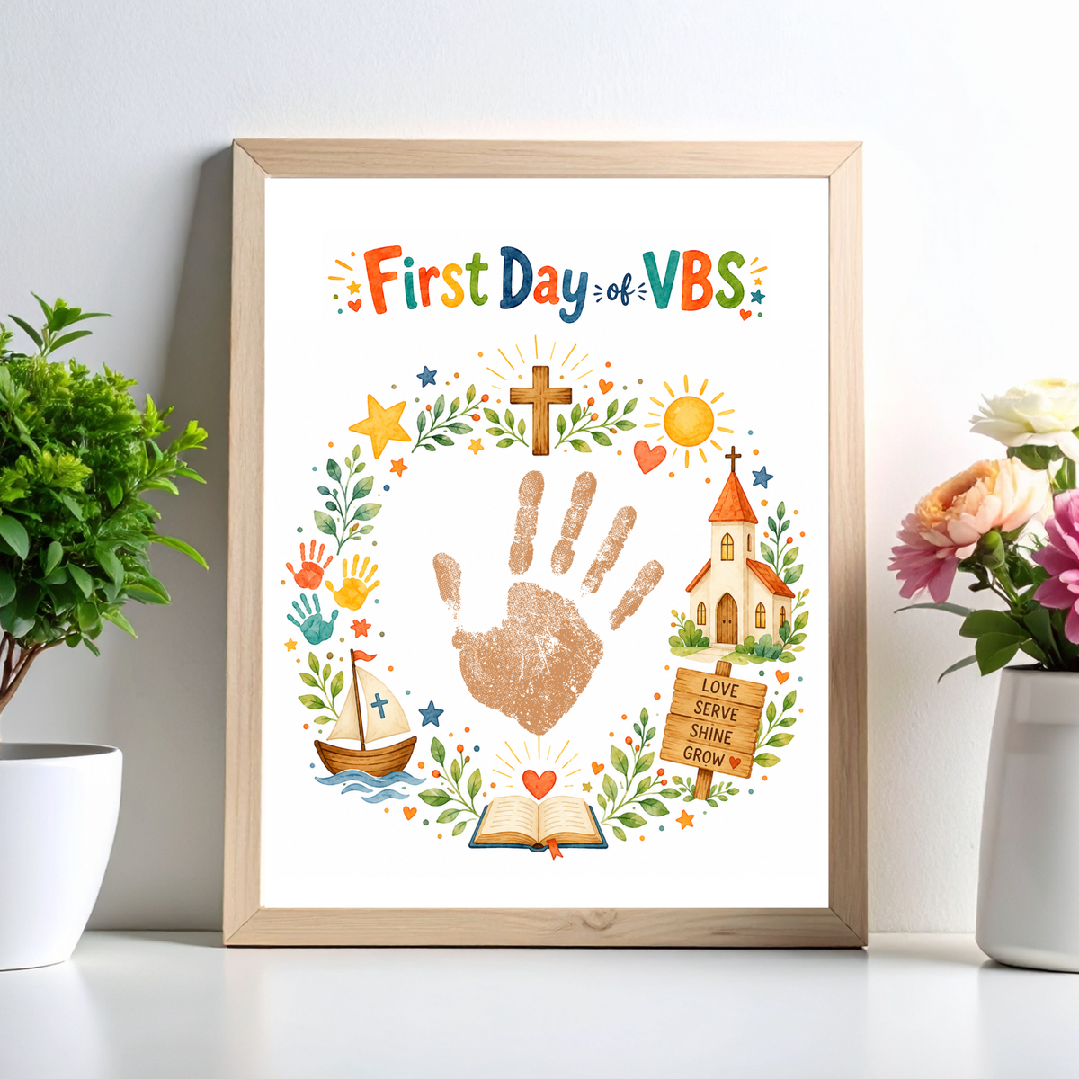 First Day of VBS Handprint Craft Printable | Vacation Bible School Keepsake | Christian Summer Church Activity
