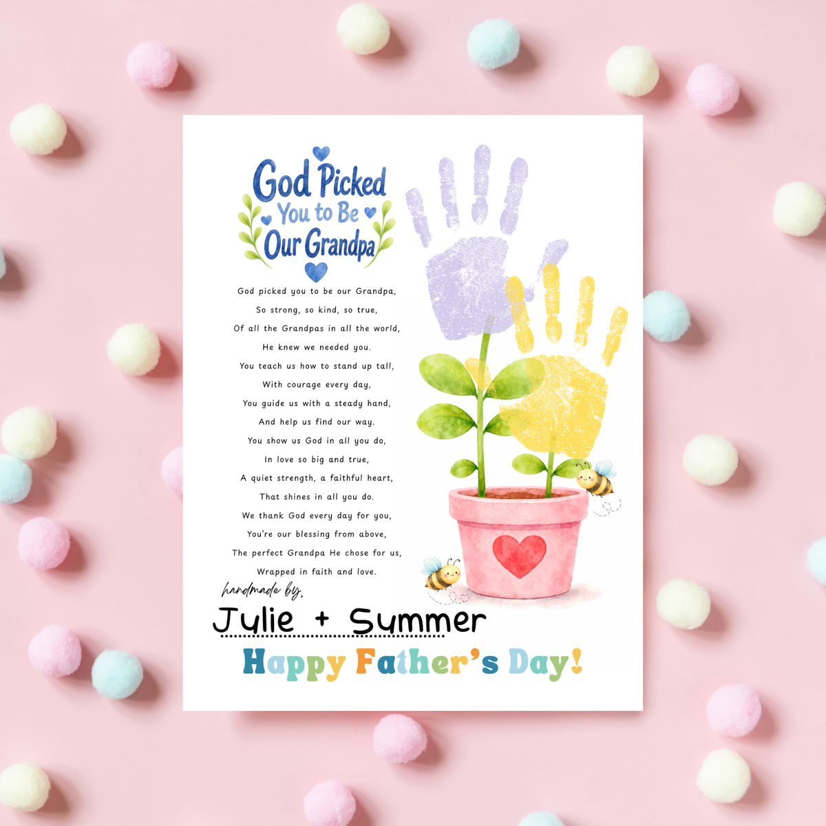 God Picked You to Be Our Grandpa Handprint Craft Printable | Christian Father’s Day Gift for Grandpa | Handprint Flower Keepsake from Grandkids