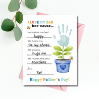 Father’s Day Handprint Craft Printable | I Love My Dad Bee-cause Worksheet | Fill-in-the-Blank Keepsake Gift from Kids | Preschool DIY Art PDF