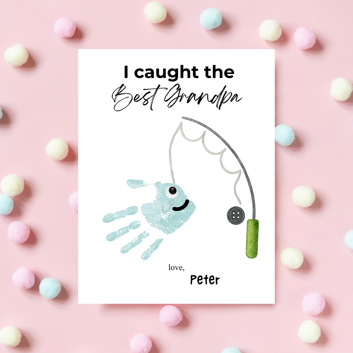 I Caught the Best Grandpa Handprint Craft Printable | Father’s Day & Birthday Gift for Grandpa | Fishing Keepsake from Kids | DIY Download