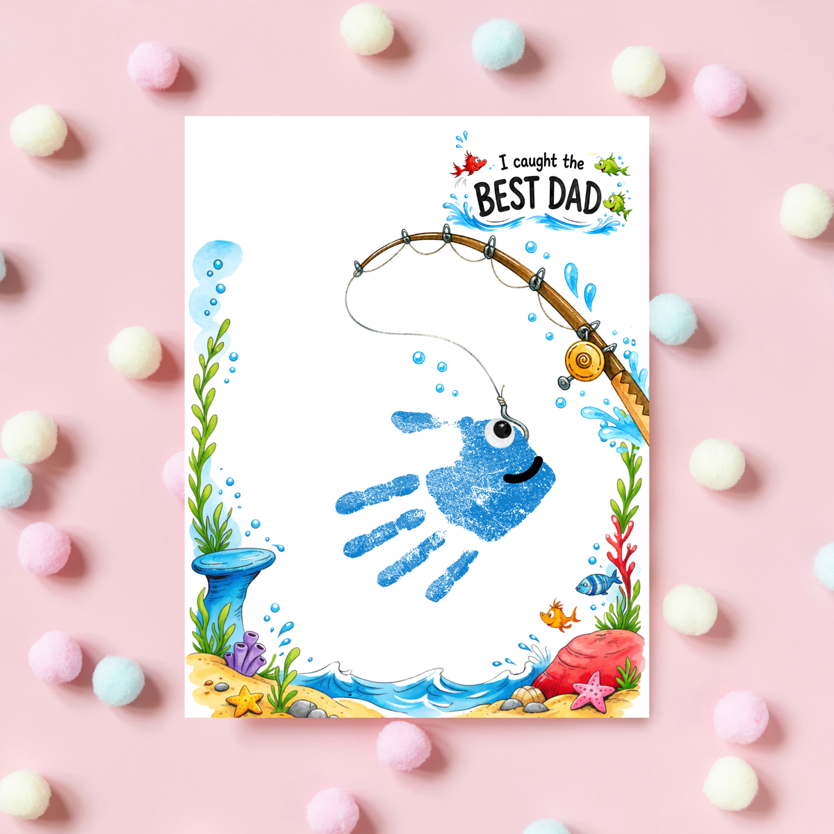 Fishing Dad Handprint Craft Printable | Father’s Day & Birthday Gift from Kids | I Caught the Best Dad Keepsake | Preschool DIY PDF