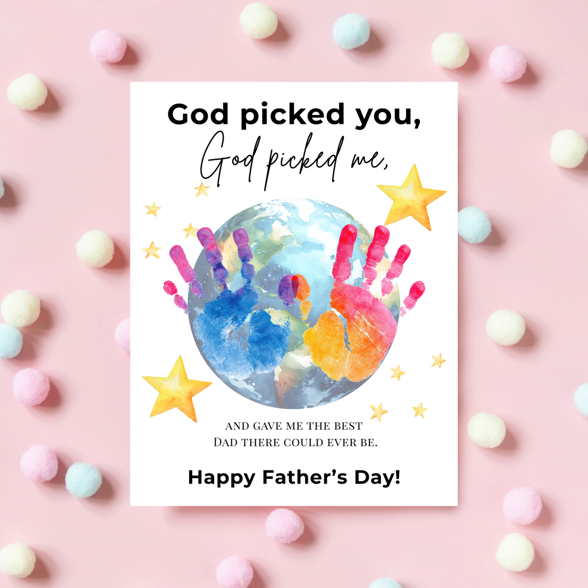 Christian Father’s Day Globe Handprint Craft Printable | God Picked You Dad Keepsake | Kids Handprint Art Gift | Preschool DIY PDF