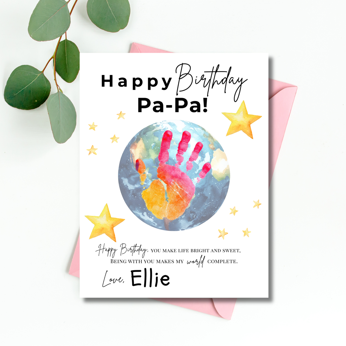 PaPa Birthday Handprint Craft Printable | Happy Birthday Pa-Pa Keepsake from Kids | Grandpa Birthday Gift | 1 or 2 Handprints | Kids DIY Art PDF