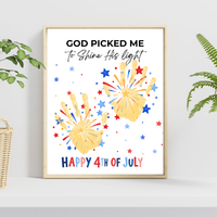 Christian 4th of July Handprint Craft Printable | God Picked Me to Shine His Light | Faith-Based Independence Day Keepsake for Kids