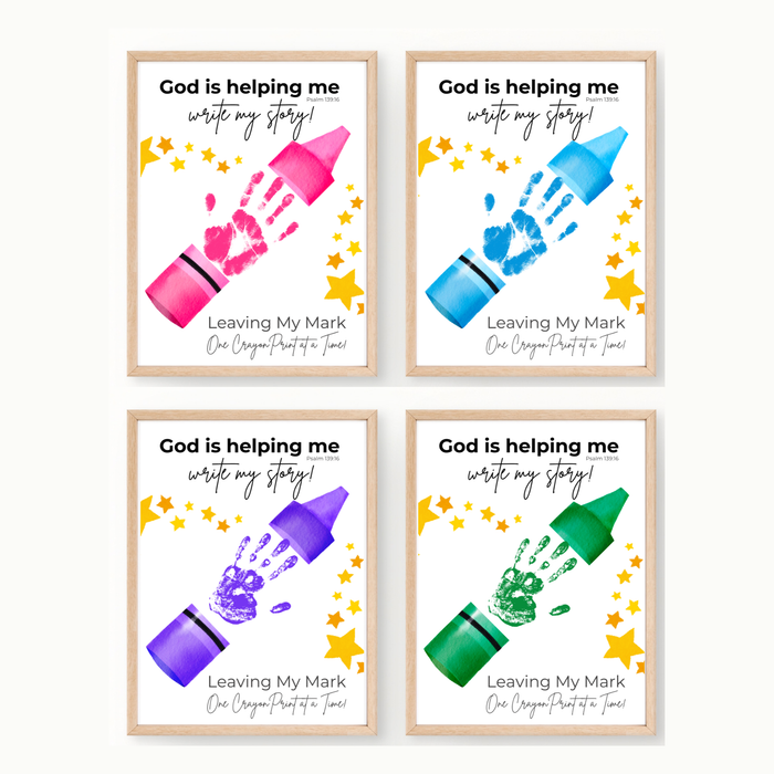 God Is Helping Me Write My Story Handprint Craft Printable | Christian Back to School Keepsake Bundle | Crayon Handprint Activity for Kids