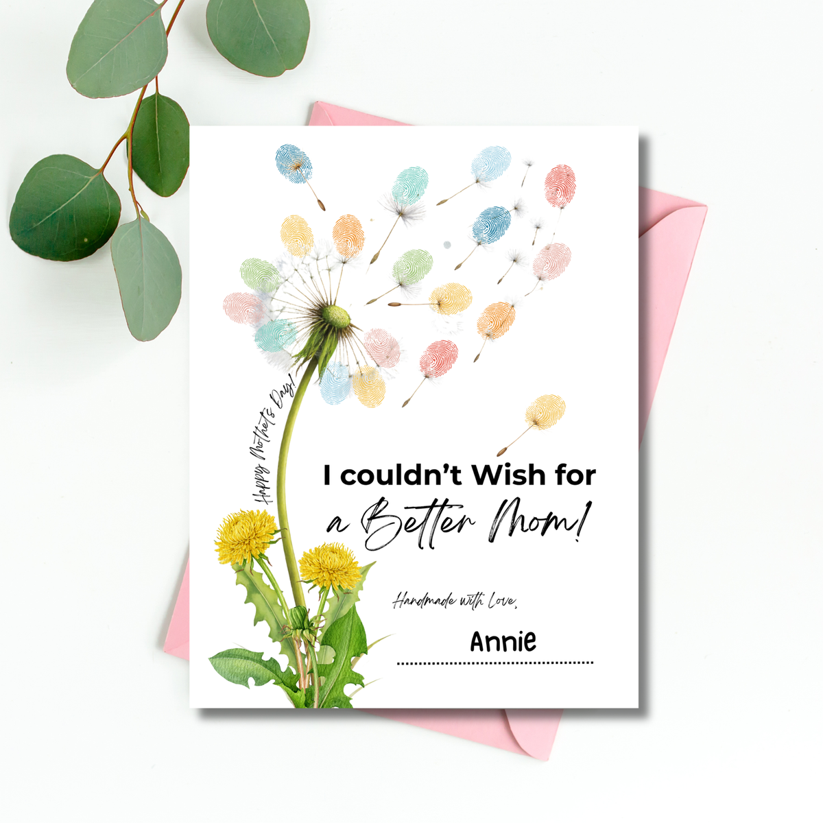 Mother’s Day Dandelion Handprint Craft Printable | I Couldn’t Wish for a Better Mom Keepsake | Preschool DIY Mother’s Day Gift | Kids Fingerprint Art PDF