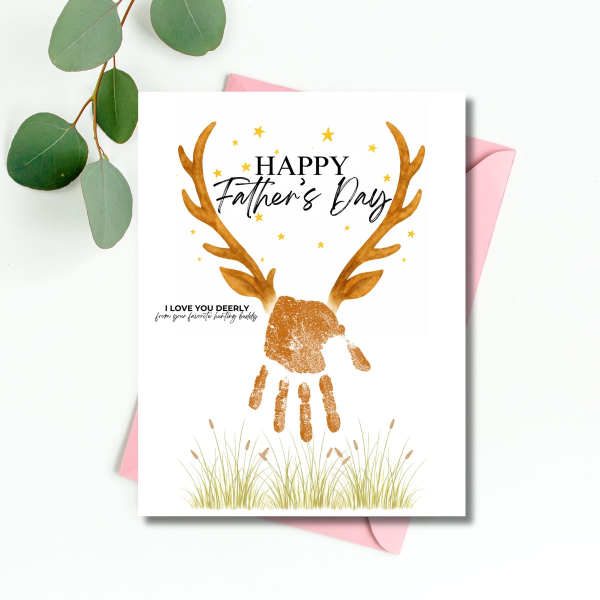 Father’s Day Handprint Craft Printable | Happy Father’s Day Deer Keepsake from Kids | Hunting Dad Gift | Preschool DIY Handprint Art PDF