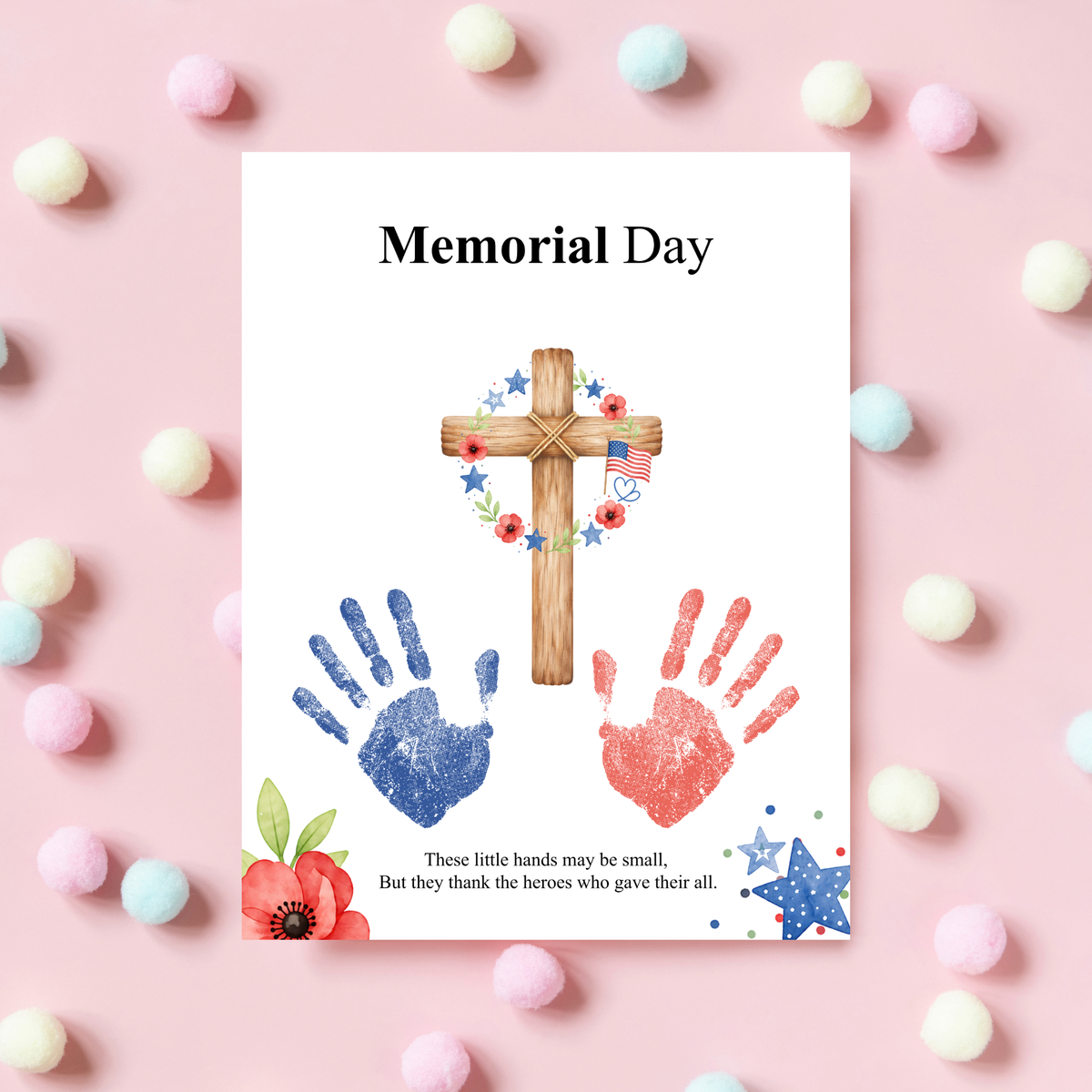 Christian Memorial Day Handprint Craft Printable | Patriotic Keepsake Art for Kids | Veterans Tribute Activity | Preschool Classroom DIY PDF