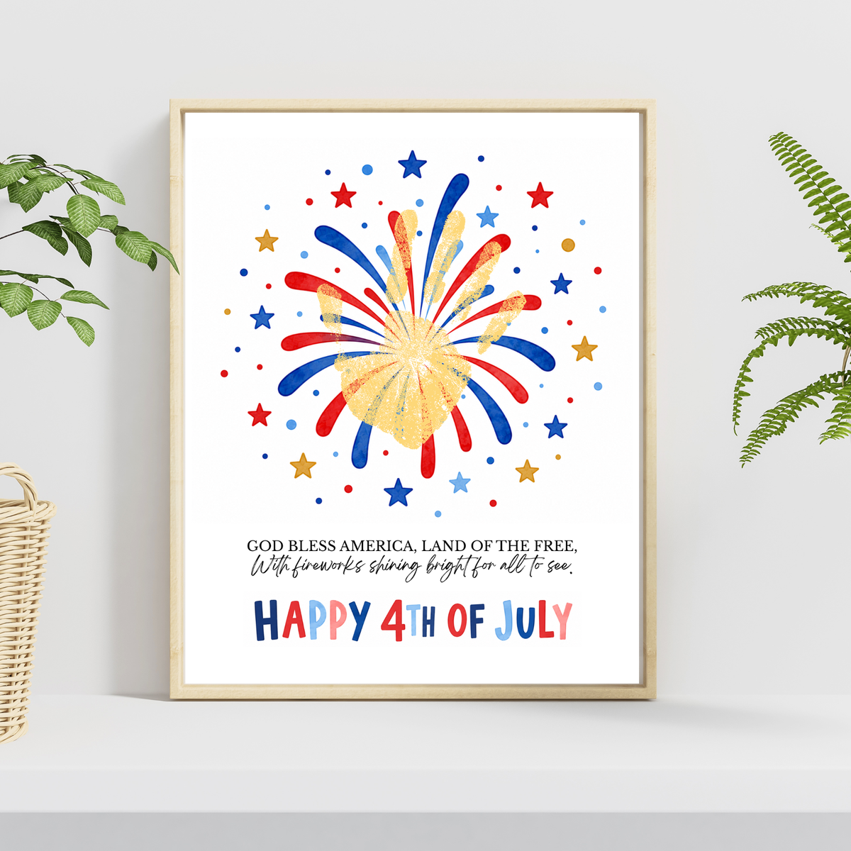Happy 4th of July Firework Handprint Craft Printable | Patriotic Fireworks Handprint Art | Independence Day Keepsake Activity for Kids