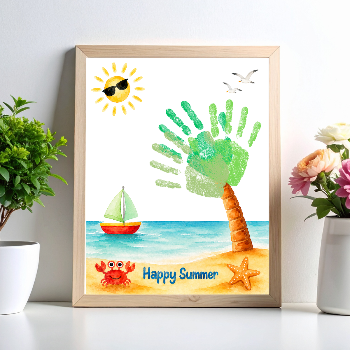 Summer Palm Tree Handprint Craft Printable | Beach Handprint Art for Kids | Summer Keepsake Activity | Preschool Kindergarten Daycare Craft