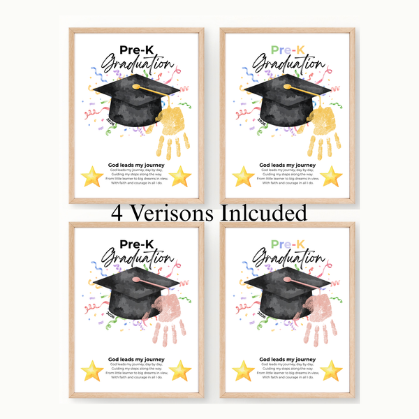 Christian Pre-K Graduation Handprint Craft Printable | Graduation Keepsake | God Leads My Journey Preschool Graduation Art | End of Year DIY PDF