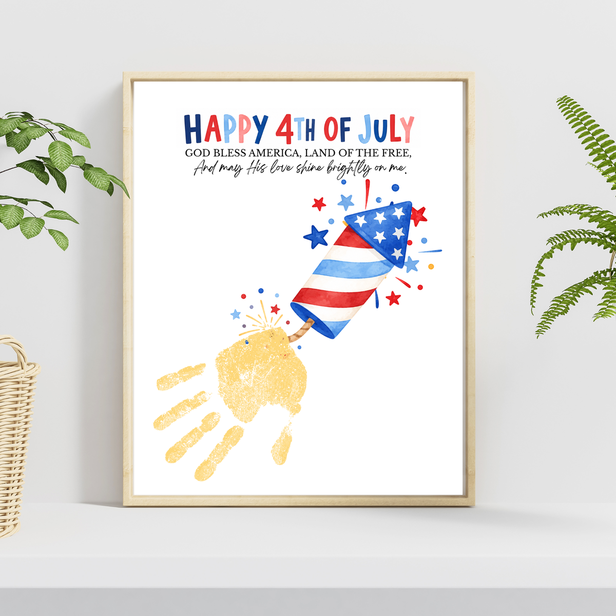 Christian 4th of July Firecracker Handprint Craft Printable | God Bless America Handprint Art | Faith-Based Independence Day Keepsake for Kids