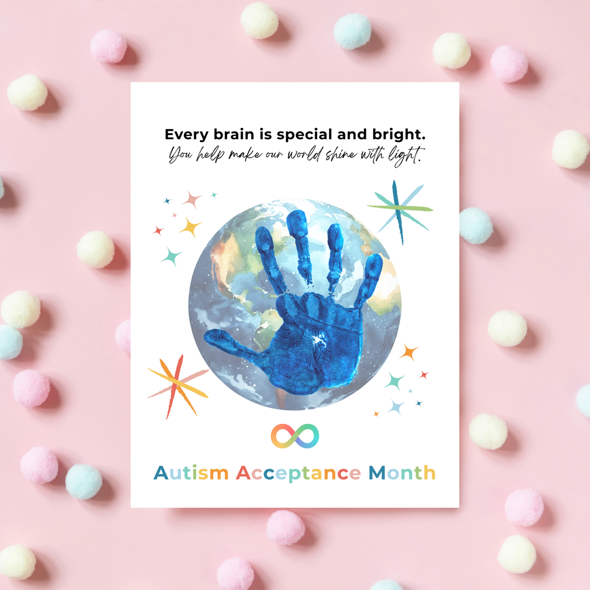 Autism Acceptance Month Handprint Craft Printable | Every Brain is Special and Bright | Classroom Autism Awareness Activity | Preschool Keepsake PDF
