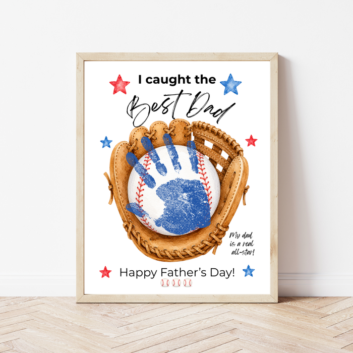 Baseball Father's Day Handprint Craft Printable | I Caught the Best Dad | Baseball Keepsake Gift from Kids | Sports Handprint Art for Dad