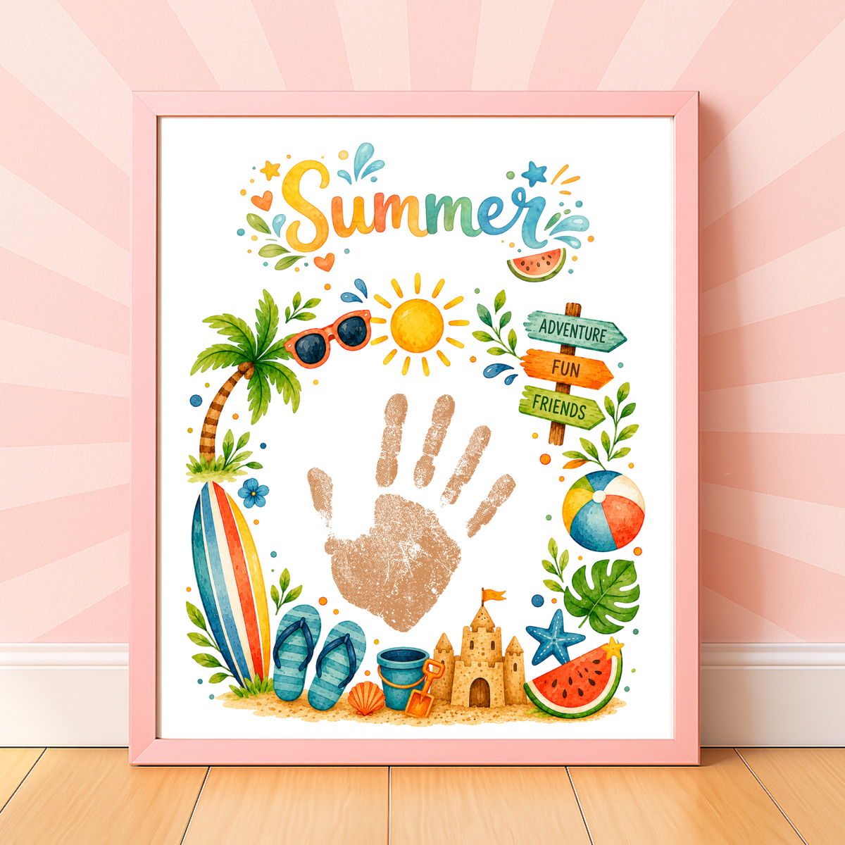 Summer Handprint Craft Printable | Summer Keepsake Activity for Kids | Preschool Kindergarten Beach Theme Craft