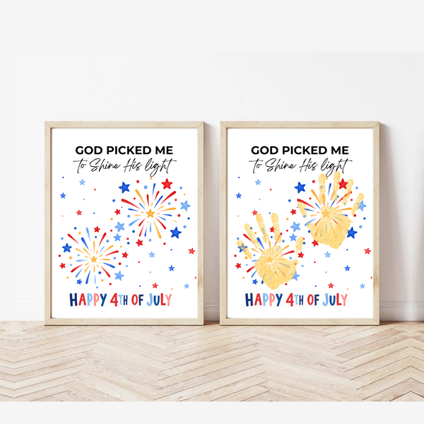 Christian 4th of July Handprint Craft Printable | God Picked Me to Shine His Light | Faith-Based Independence Day Keepsake for Kids