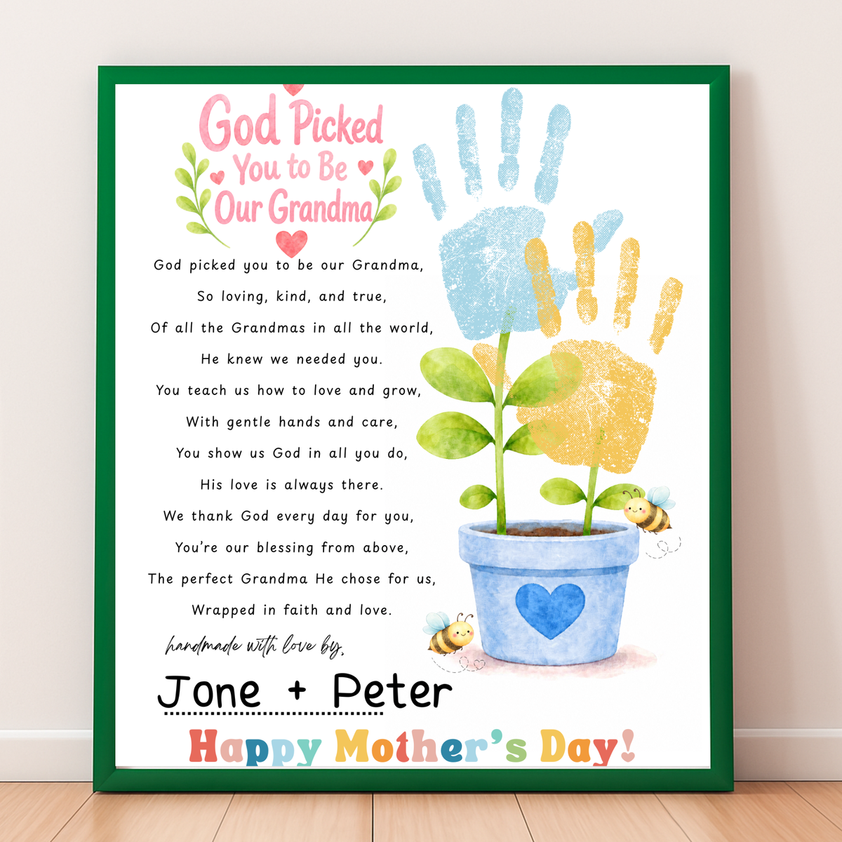 God Picked You to Be Our Grandma Handprint Craft Printable | Christian Mother’s Day Gift for Grandma | Flower Keepsake from Grandkids | Faith Based Grandma Gift