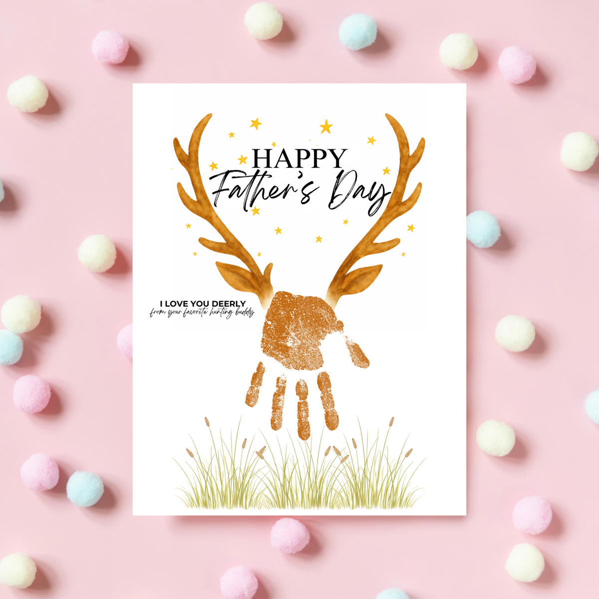 Father’s Day Handprint Craft Printable | Happy Father’s Day Deer Keepsake from Kids | Hunting Dad Gift | Preschool DIY Handprint Art PDF