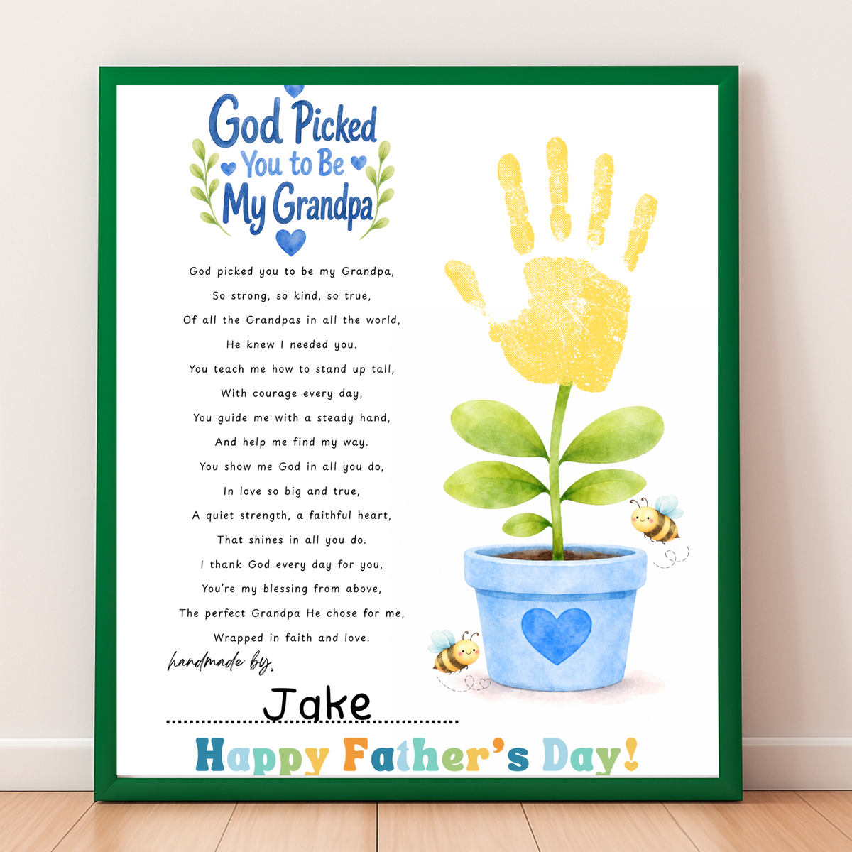 God Picked You to Be Our Grandpa Handprint Craft Printable | Christian Father’s Day Gift for Grandpa | Handprint Flower Keepsake from Grandkids