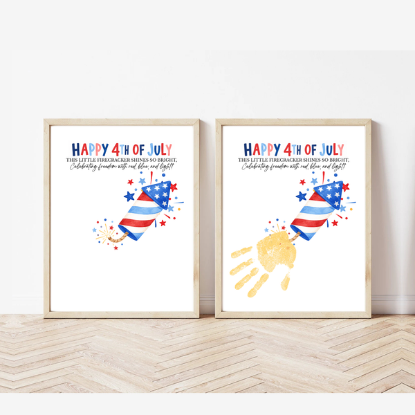 Happy 4th of July Firecracker Handprint Craft Printable | Patriotic Firecracker Handprint Art | Independence Day Keepsake Activity for Kids