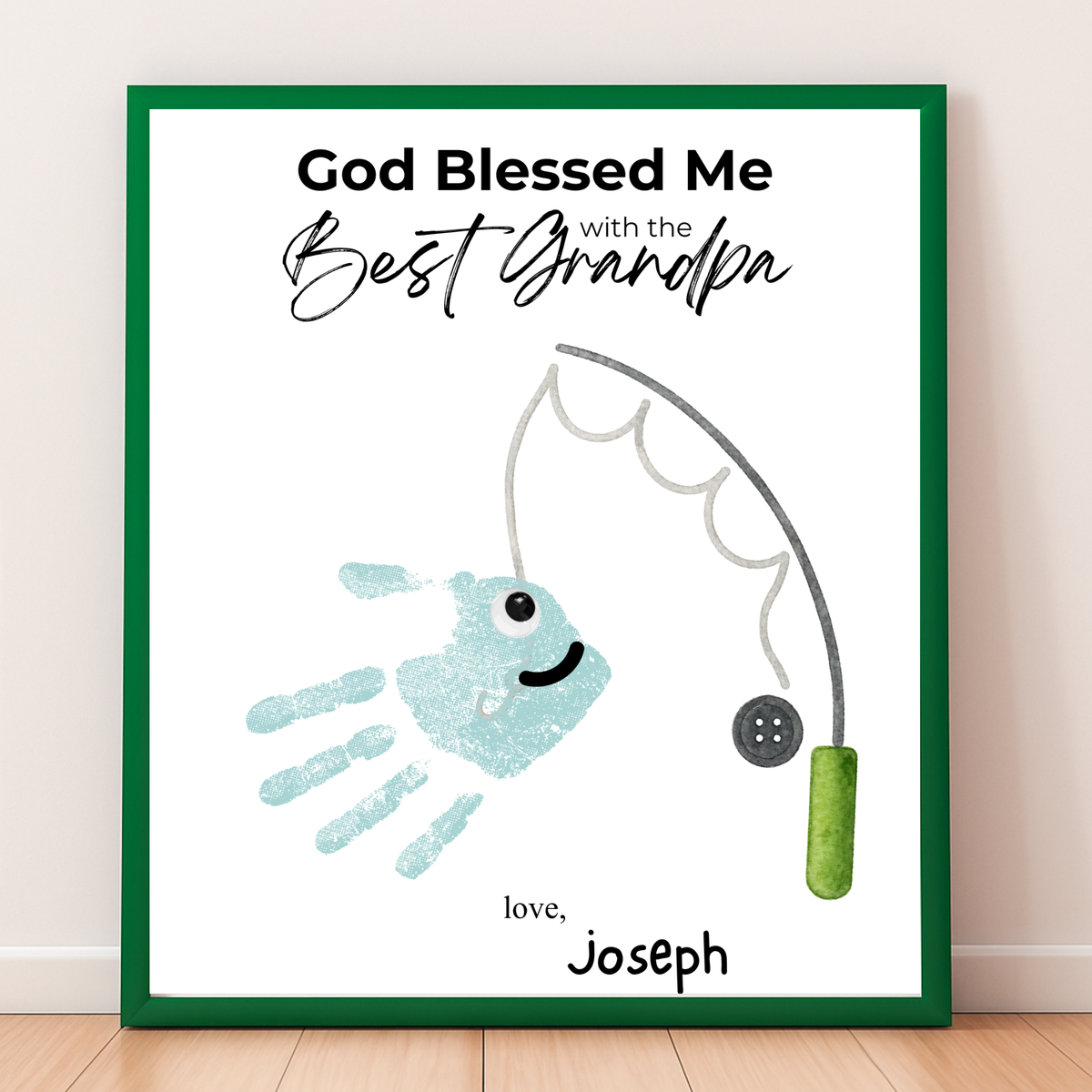 Christian Grandpa Handprint Craft Printable | God Blessed Me with the Best Grandpa Gift | Father’s Day or Birthday Keepsake | Fishing DIY