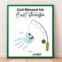 Christian Grandpa Handprint Craft Printable | God Blessed Me with the Best Grandpa Gift | Father’s Day or Birthday Keepsake | Fishing DIY