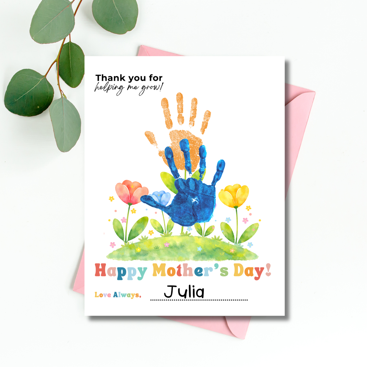 Mother’s Day Handprint Flower Craft Printable | Thank You for Helping Me Grow Keepsake | Preschool DIY Mom Gift | Floral Mother’s Day PDF