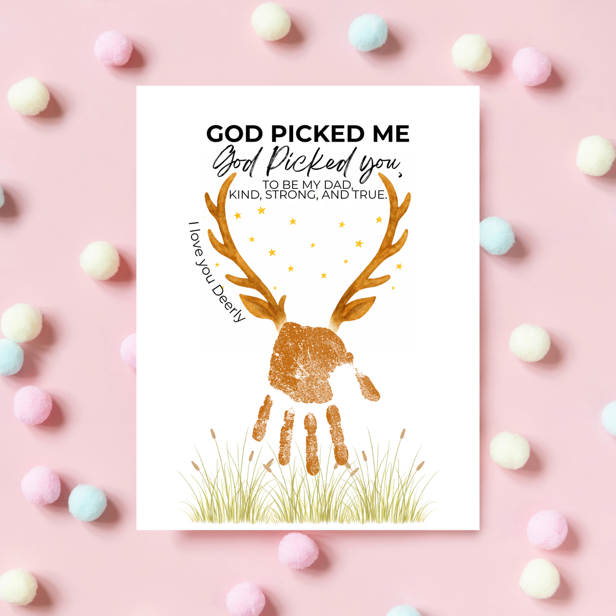 God Picked Me Father’s Day Handprint Craft Printable | Christian Dad Keepsake from Kids | Deer Handprint Art | Faith-Based Preschool DIY Printable