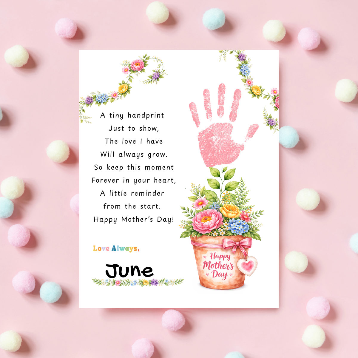 Mother’s Day Handprint Flower Pot Craft Printable | Keepsake Gift for Mom from Kids | Preschool DIY Handprint Art PDF | Happy Mother’s Day Craft