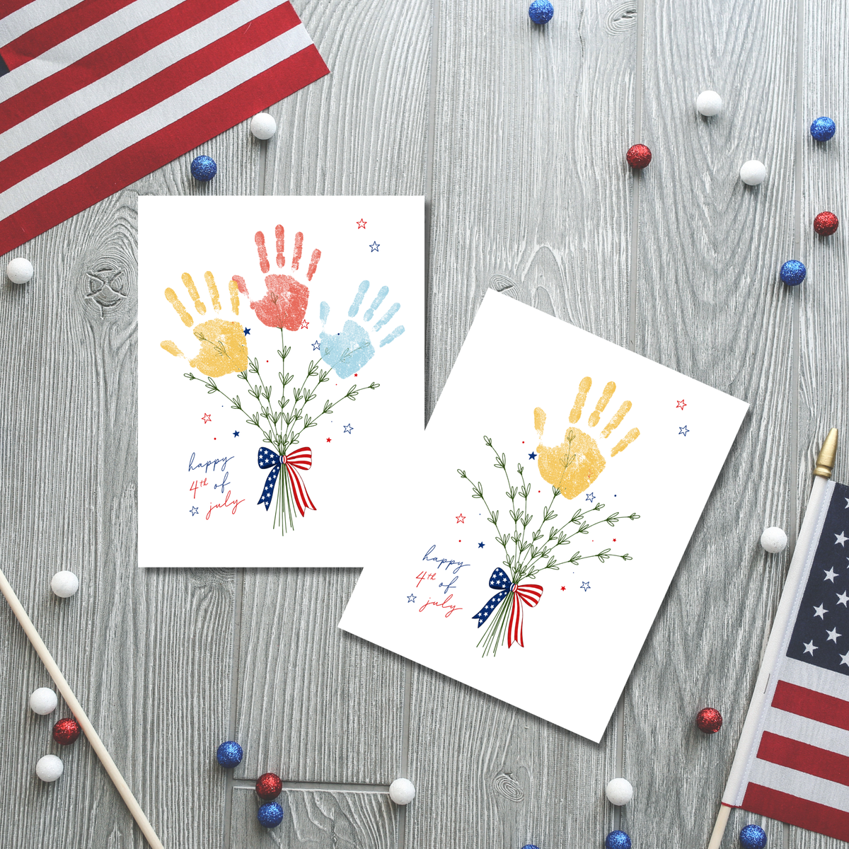 Patriotic Handprint Bouquet Craft Printable | 4th of July Handprint Flowers | Happy Independence Day Keepsake | America 250 Kids Activity