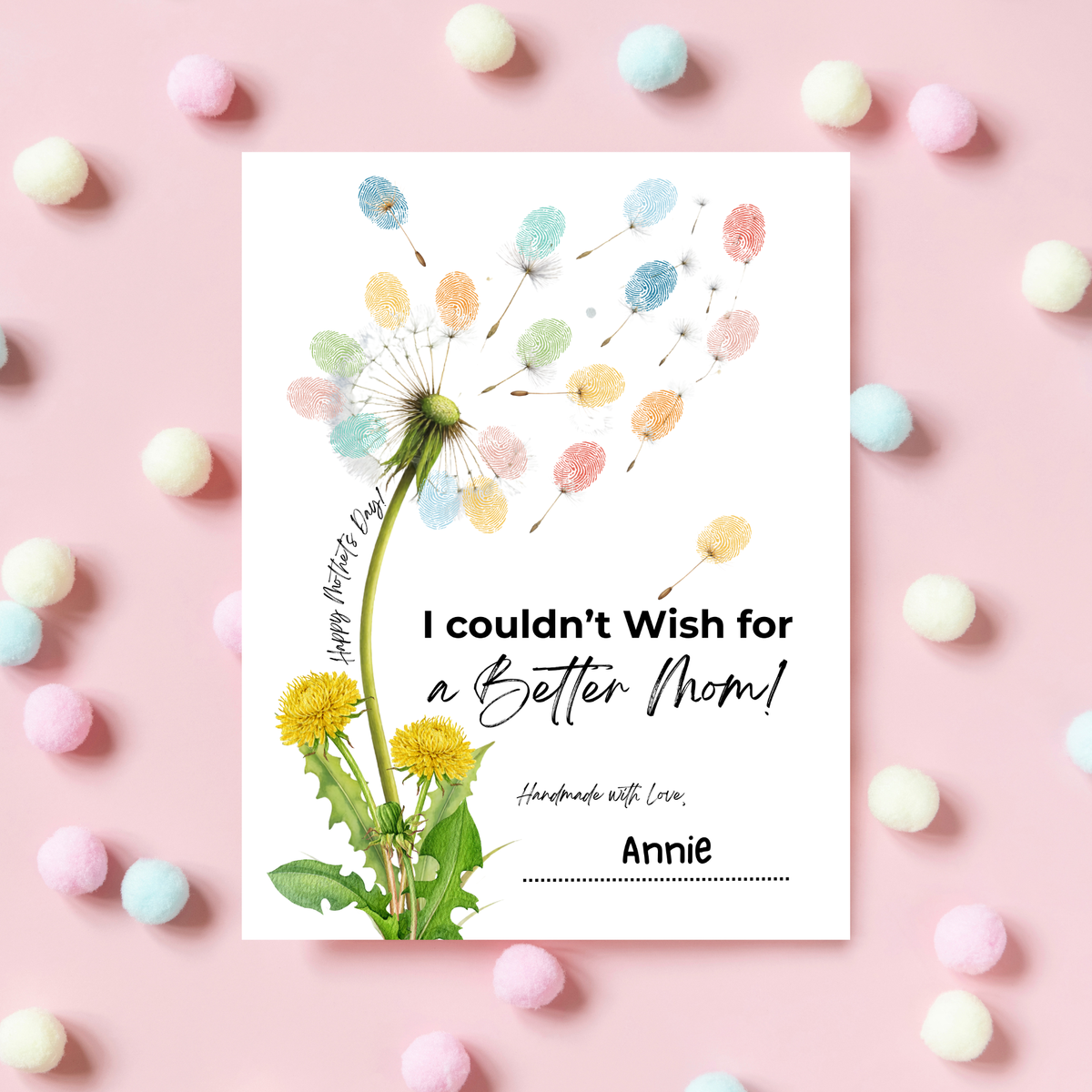 Mother’s Day Dandelion Handprint Craft Printable | I Couldn’t Wish for a Better Mom Keepsake | Preschool DIY Mother’s Day Gift | Kids Fingerprint Art PDF