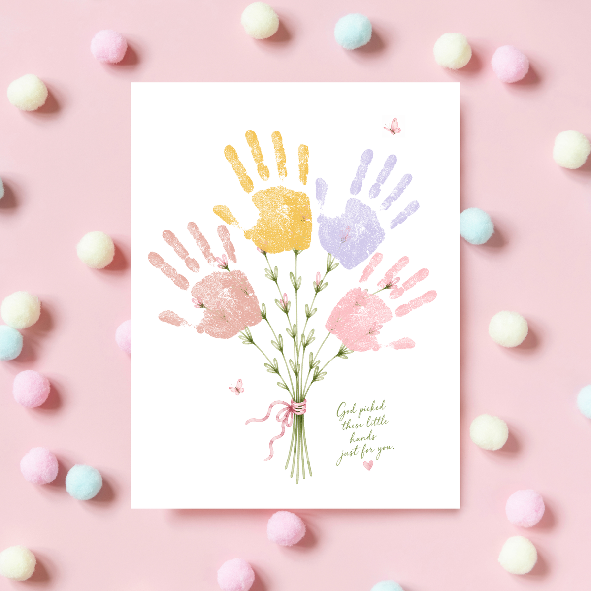 Christian Mother’s Day Handprint Craft Printable | God Picked These Little Hands for You | Mom Grandma Aunt Keepsake Gift | Birthday & Valentine’s Day Printable