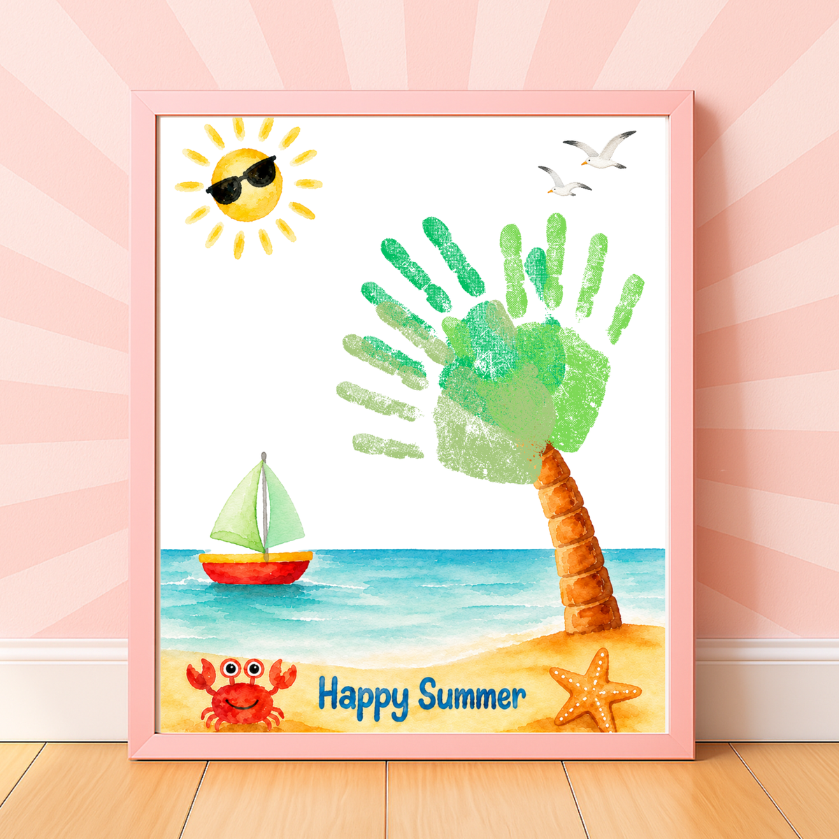 Summer Palm Tree Handprint Craft Printable | Beach Handprint Art for Kids | Summer Keepsake Activity | Preschool Kindergarten Daycare Craft