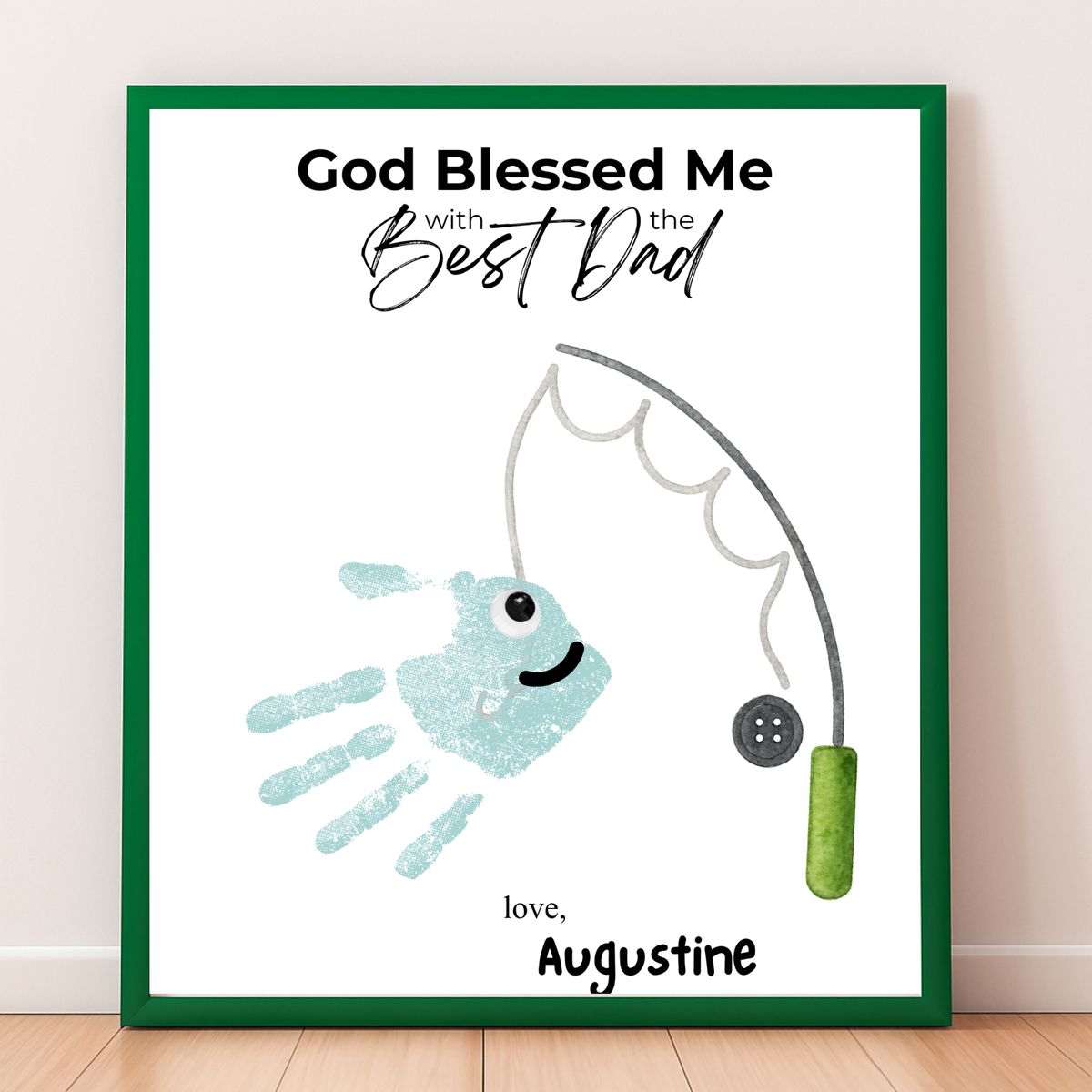 Christian Father’s Day Handprint Craft | God Blessed Me with the Best Dad Printable | Dad Birthday Gift from Kids | Fishing Keepsake DIY