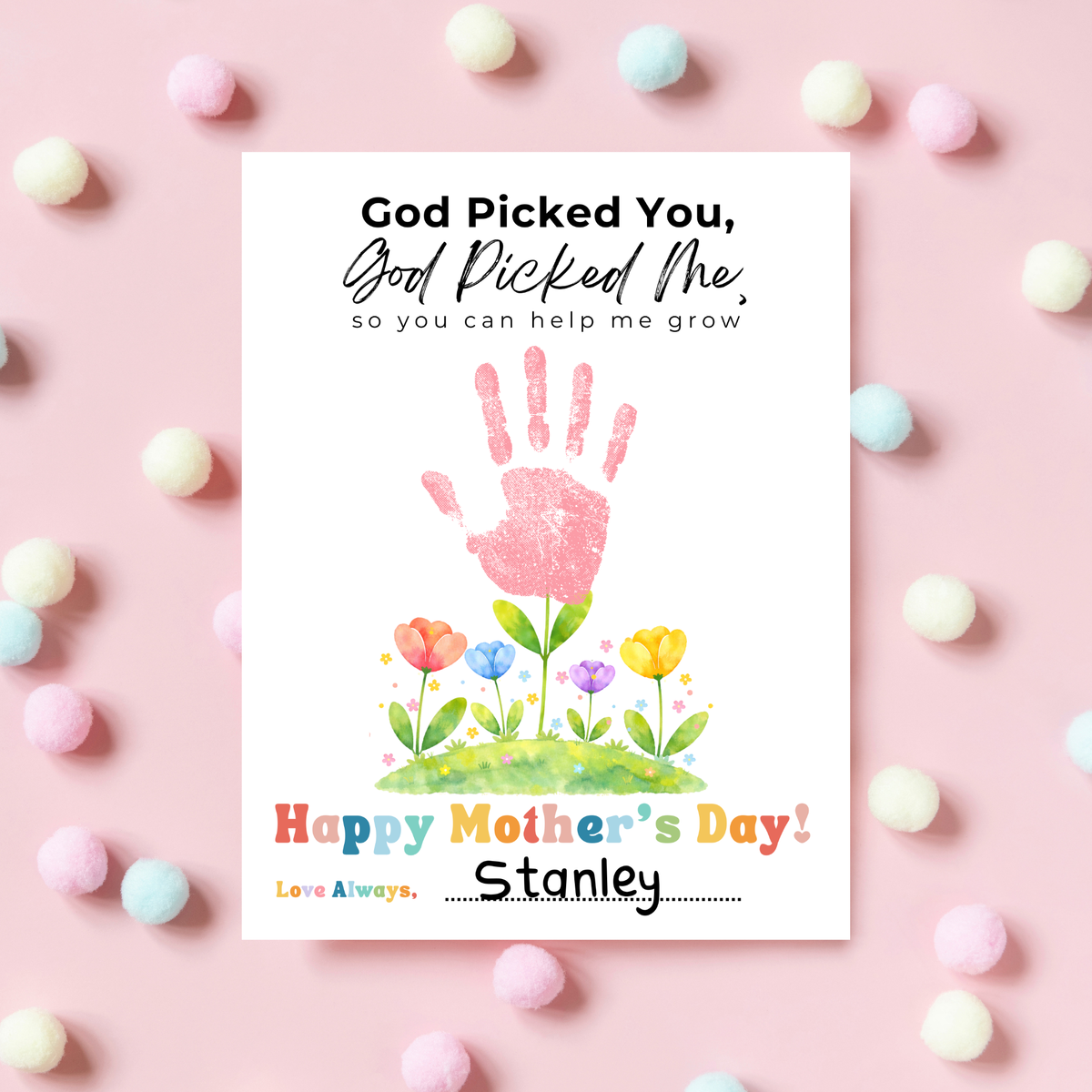 God Picked You God Picked Me Handprint Craft Printable | Christian Mother’s Day Keepsake | Thank You for Helping Me Grow Mom Gift | Kids Faith-Based PDF