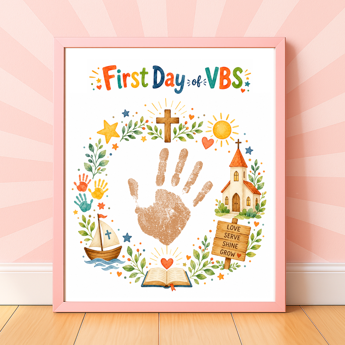 First Day of VBS Handprint Craft Printable | Vacation Bible School Keepsake | Christian Summer Church Activity