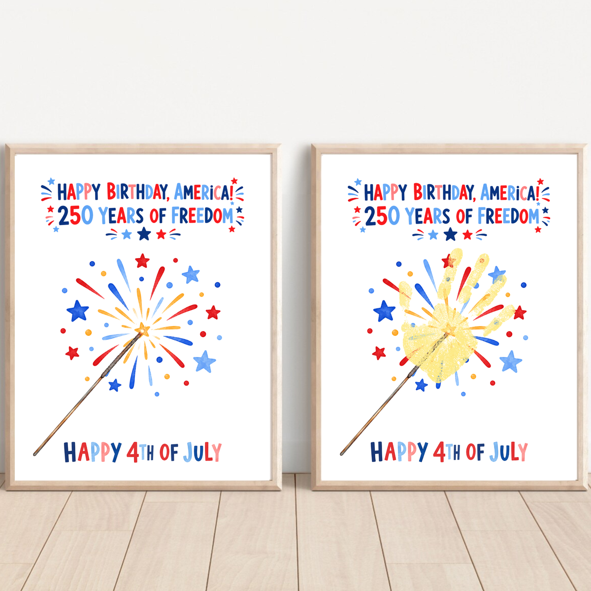 Happy Birthday, America! 250 Years of Freedom Handprint Sparkler Craft Printable | Christian 4th of July Keepsake