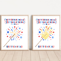 Happy Birthday, America! 250 Years of Freedom Handprint Sparkler Craft Printable | Christian 4th of July Keepsake