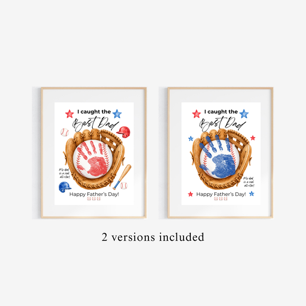 Baseball Father's Day Handprint Craft Printable | I Caught the Best Dad | Baseball Keepsake Gift from Kids | Sports Handprint Art for Dad