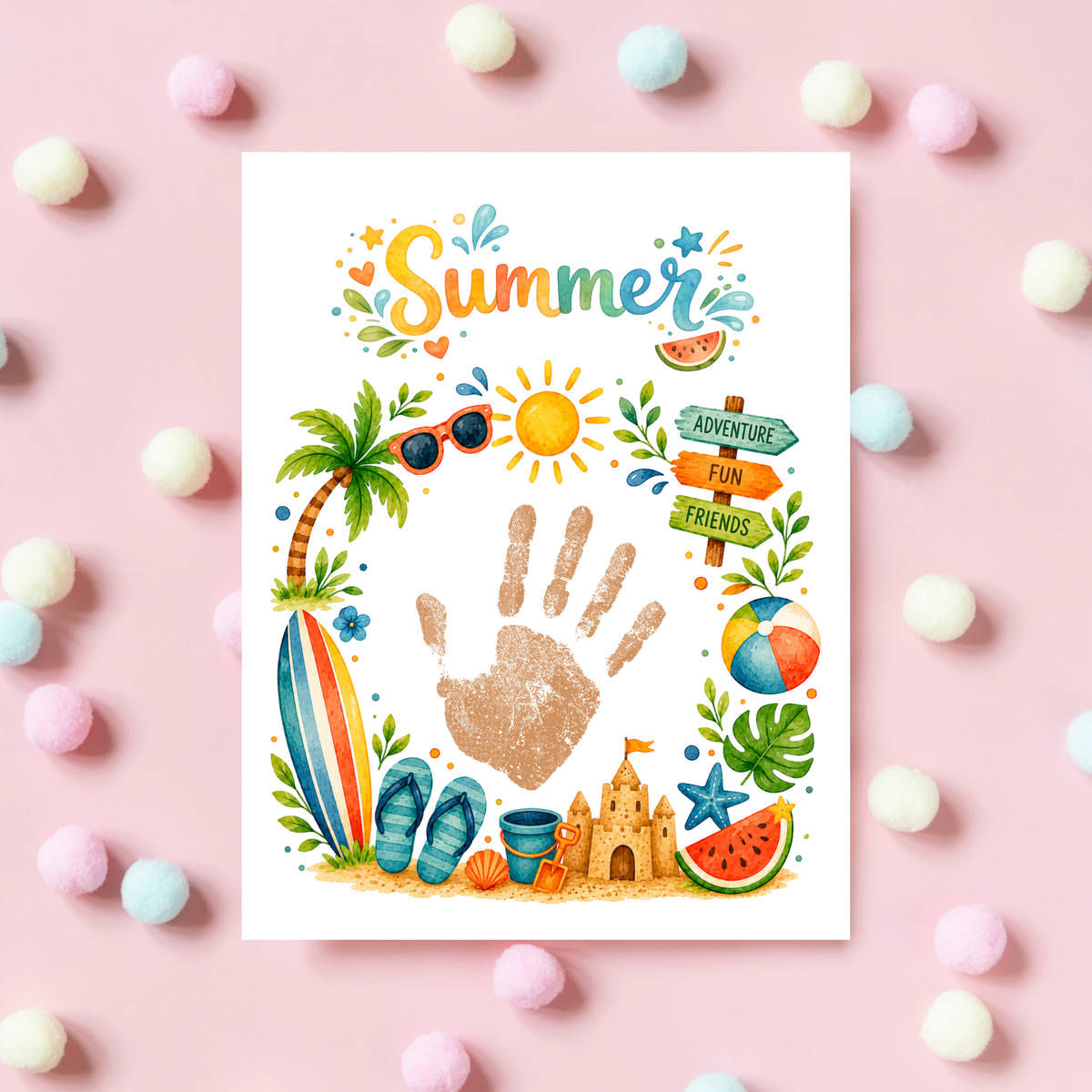 Summer Handprint Craft Printable | Summer Keepsake Activity for Kids | Preschool Kindergarten Beach Theme Craft
