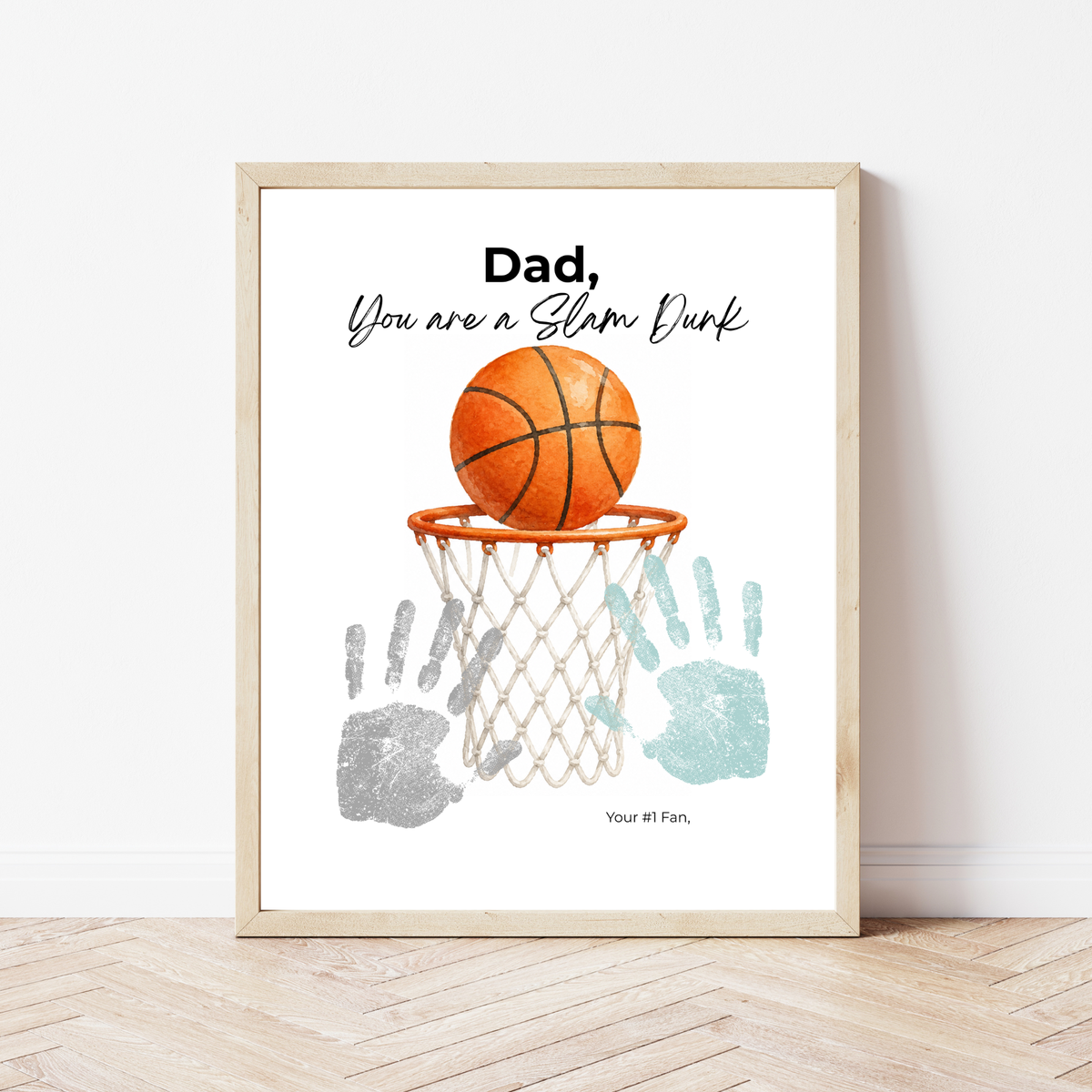 Basketball Father's Day Handprint Craft Printable | Dad You Are a Slam Dunk | Sports Keepsake Gift from Kids | Basketball Handprint Art