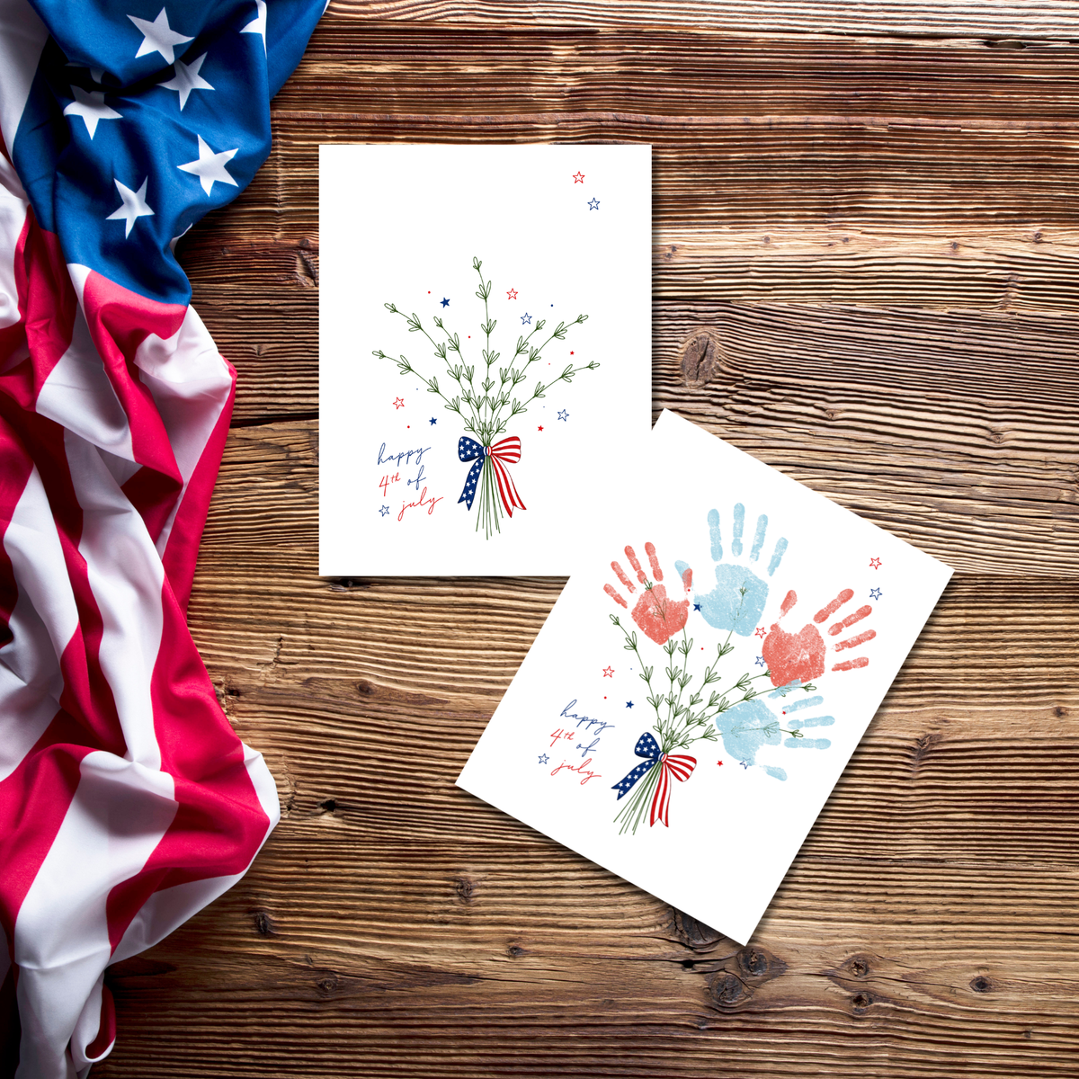 Patriotic Handprint Bouquet Craft Printable | 4th of July Handprint Flowers | Happy Independence Day Keepsake | America 250 Kids Activity
